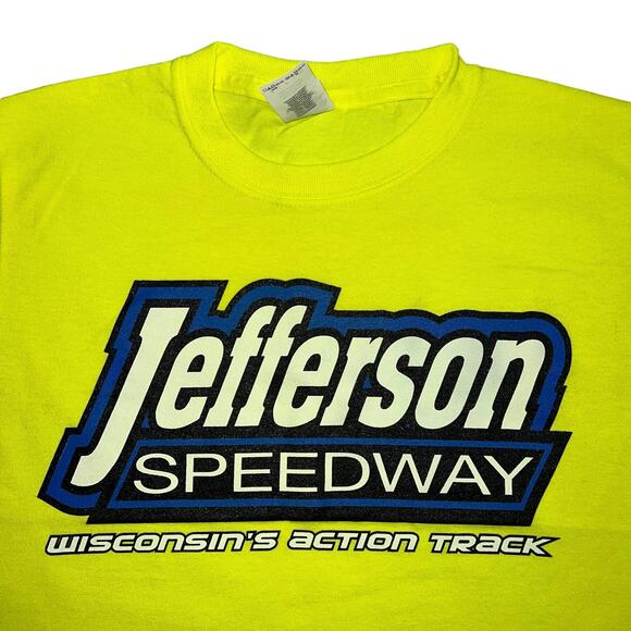 Jefferson Speedway Unisex Kids T Shirt Top Neon Yellow Small - Picture 3 of 7